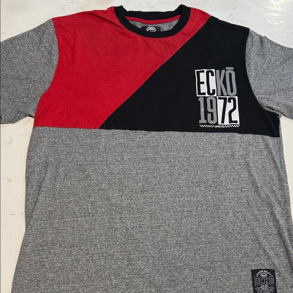 90s Retro Ecko Unlimited Men's Red, Black, and Gray Diagonal Tee